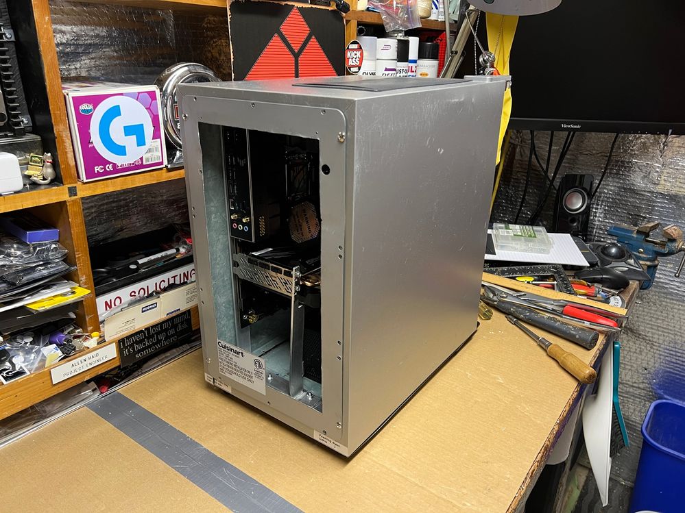 Test fitting the modded rear cover.  I think I have enough access for cables that will plug into the motherboard.