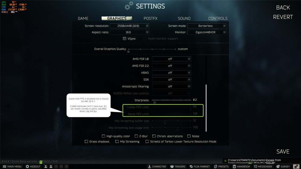 Settings in game that uncap the FPS.