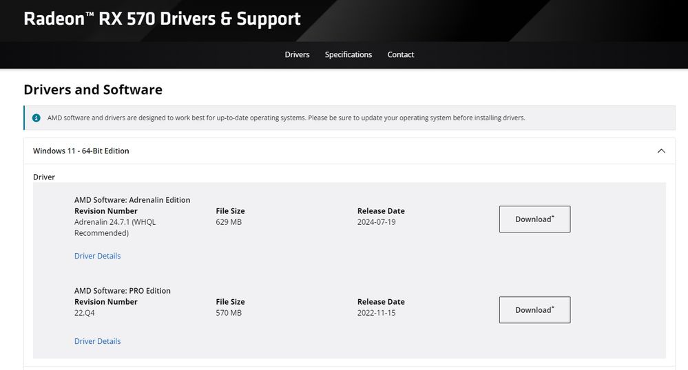The 24.7.1 driver is supposed to be compatible with your RX 570 video card.