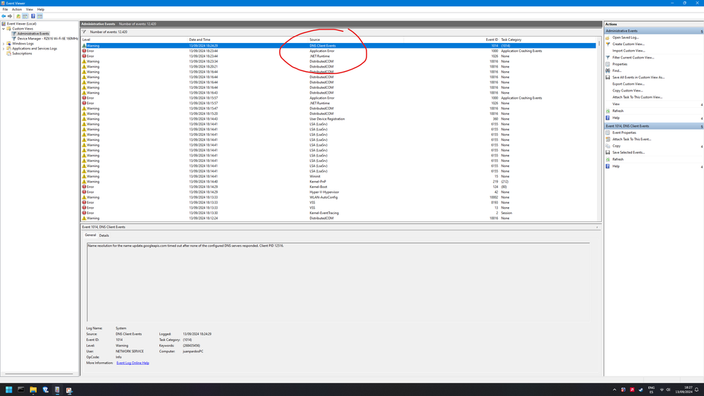 Windows Event Viewer, DNS Issues