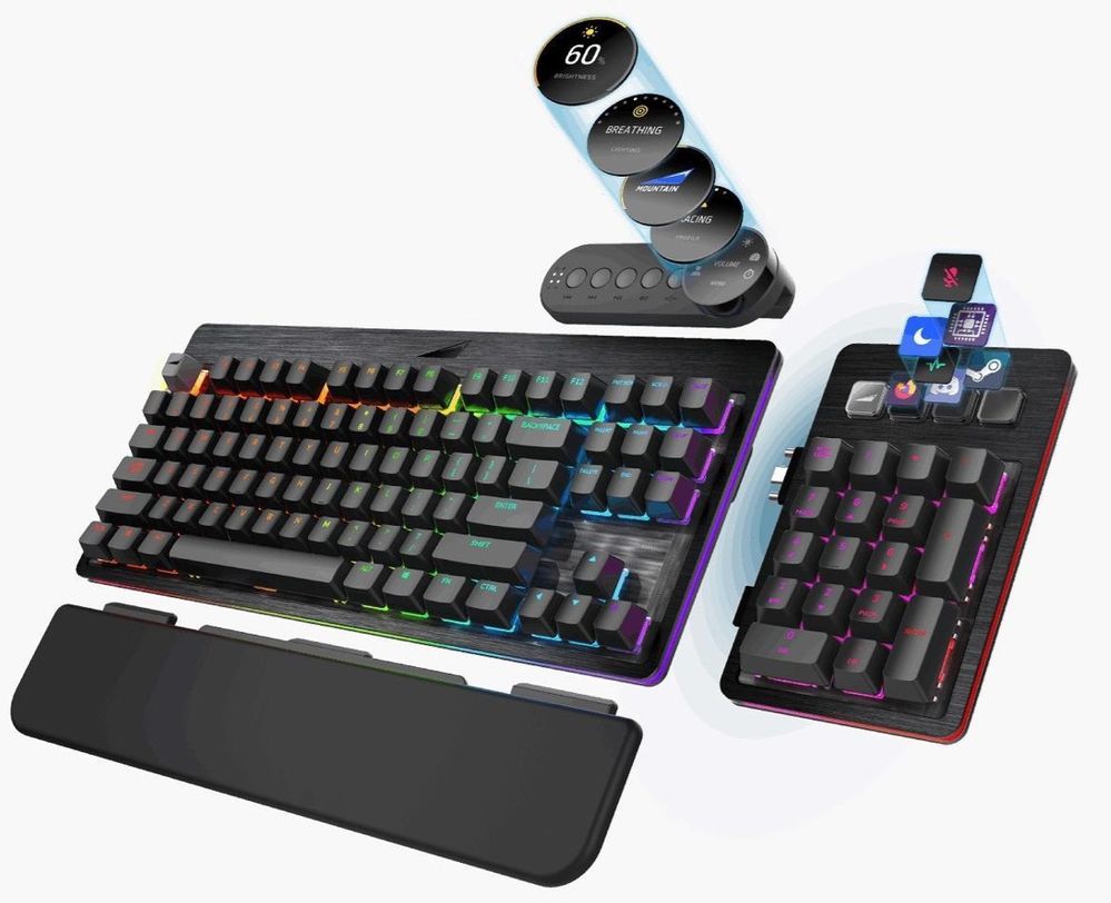 MOUNTAIN Everest Max Mechanical Gaming Keyboard - Modular - Integrated Display Keys - Hot-Swappable Switches - OBS Controls Integration - Linear and Quiet - RGB Backlit - Midnight Black