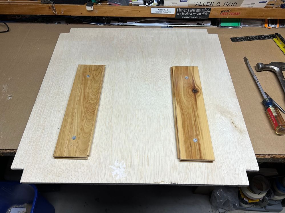 Now the Australian Cypress blocks are mounted to the shelf.