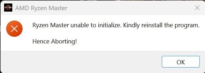 AMD Ryzen Master error