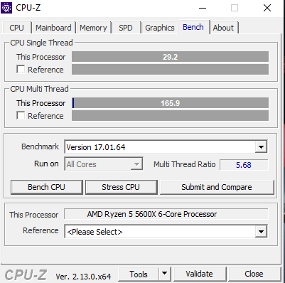 CPU Z amd ryzen 5 5600x benchmark.PNG