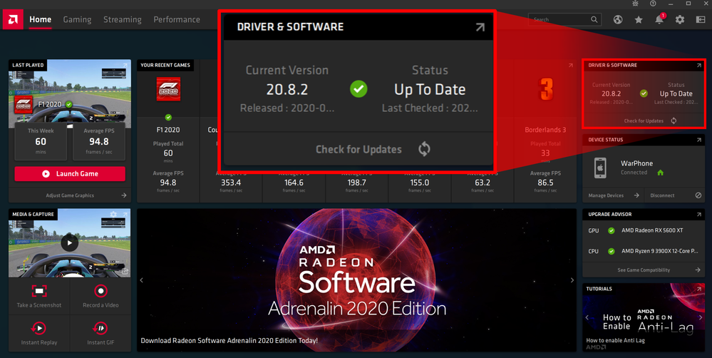 Check for updates directly from Radeon Software