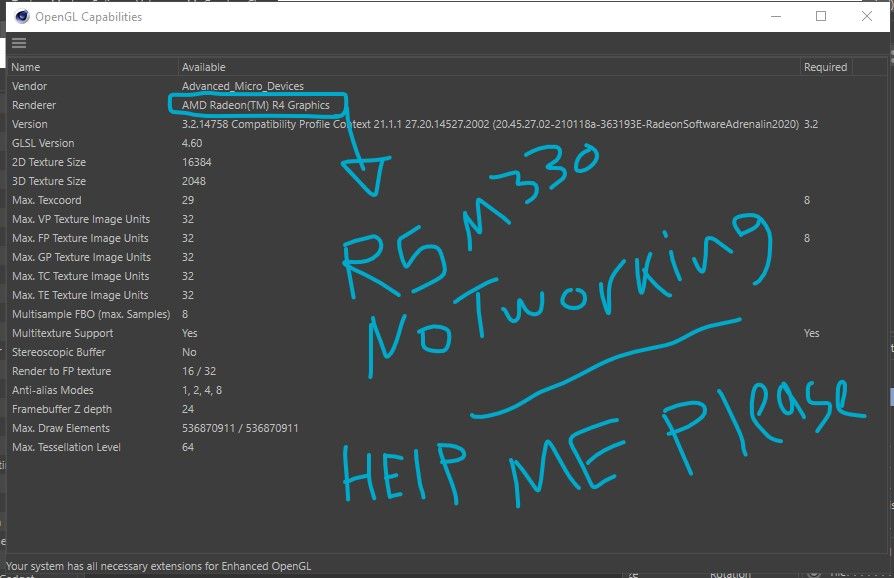 Cinema 4d Can't Found AMD R5 M330 Detecated Graphic Card