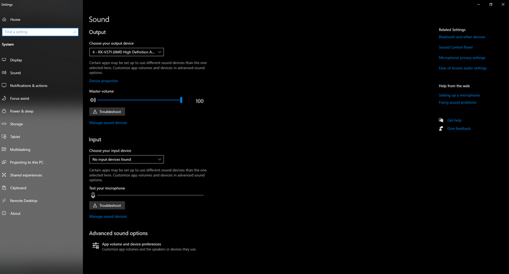 settings area