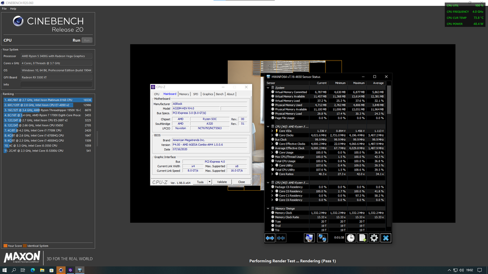 strees test with cinebench R20