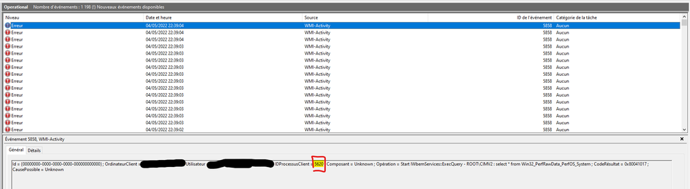 WMI Activity errors events