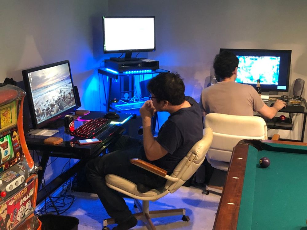 Gaming in the basement.