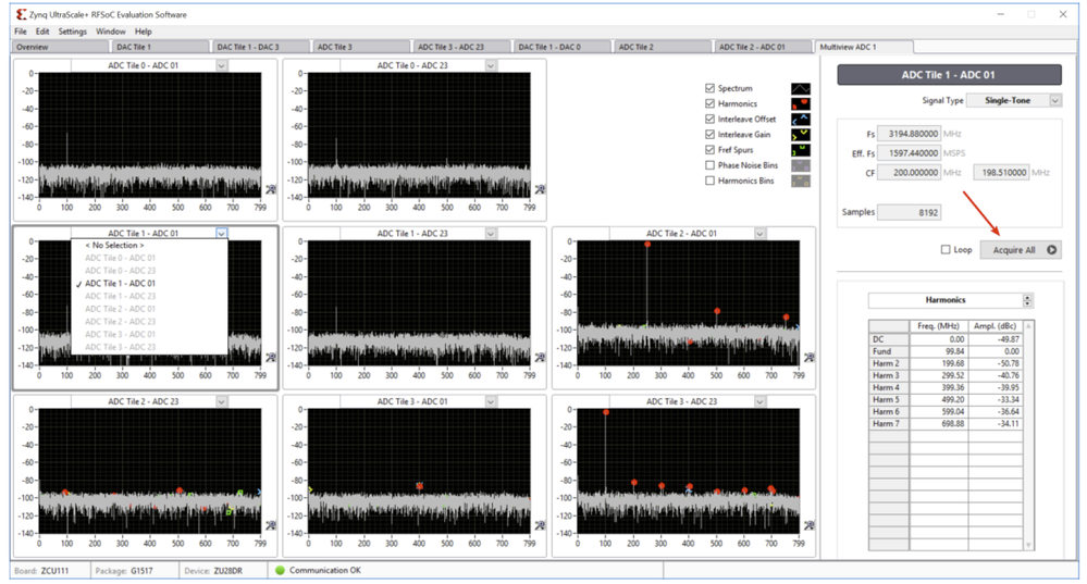 Figure 1: Full 8 Channel ADC Multi-view on the RF Data Converter Evaluation Tool