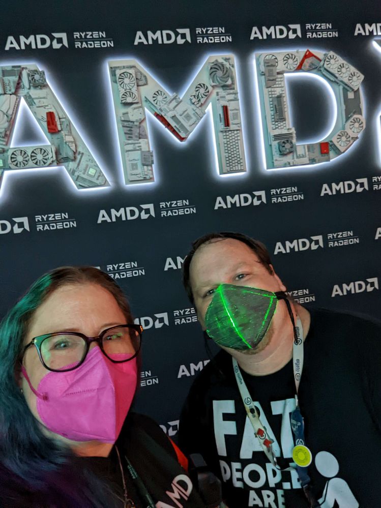 Erica and Me wearing the RGB mask
