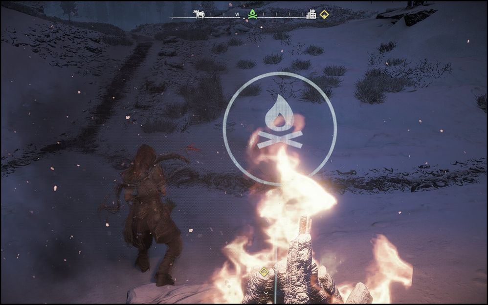 Pattern on the smoke between Aloy and the fire