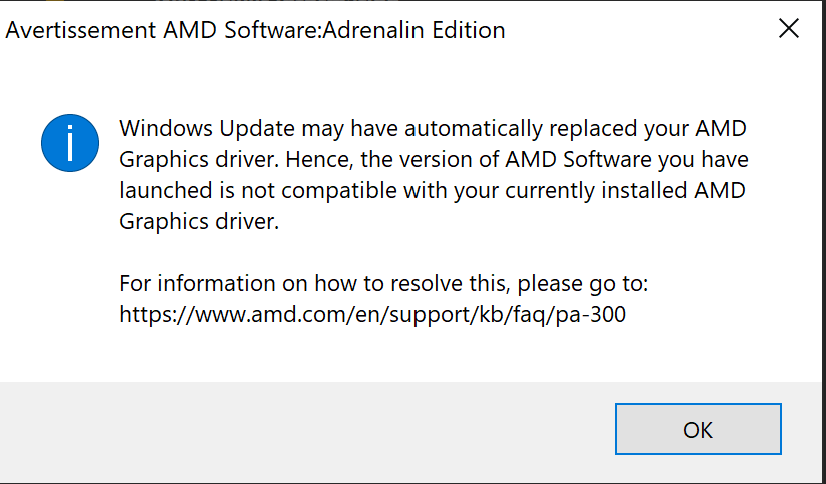 message when I try to open AMD Adrenalin software