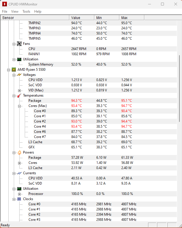 Ryzen 5 5500 5°C Above Maximum Operating Temperatu... - AMD Community