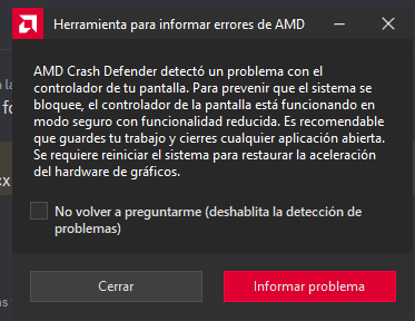AMD Crash Defender detected a problem with the display controller.