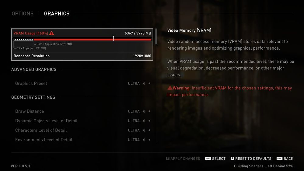 TLOu does not detect all 16 gb VRAM
