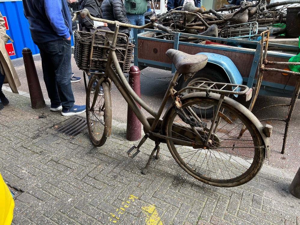 Here is one of several bikes that was pulled from the canal.  More are on the bed of that small truck.