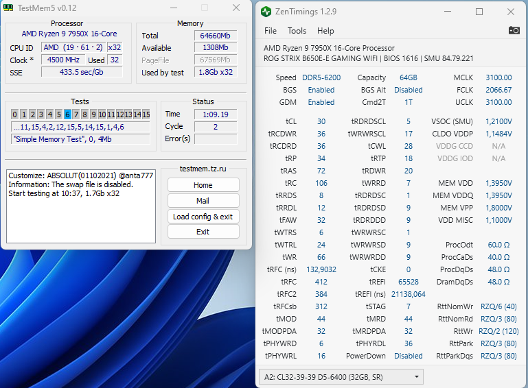 DDR5 6200MHz new settings