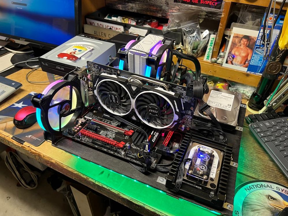 In a custom build, as we see here with TOTB (Thinking Outside The Box), you can fabricate your own external mounting points for HDDs and such.