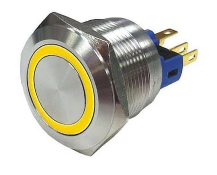 Here's a yellow LED RS Pro Illuminated Latching Push Button Switch.