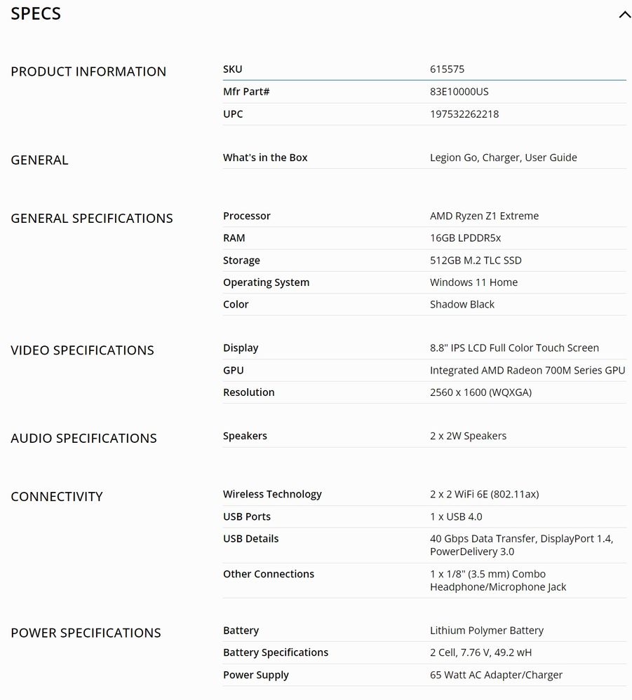 Specifications for this device.