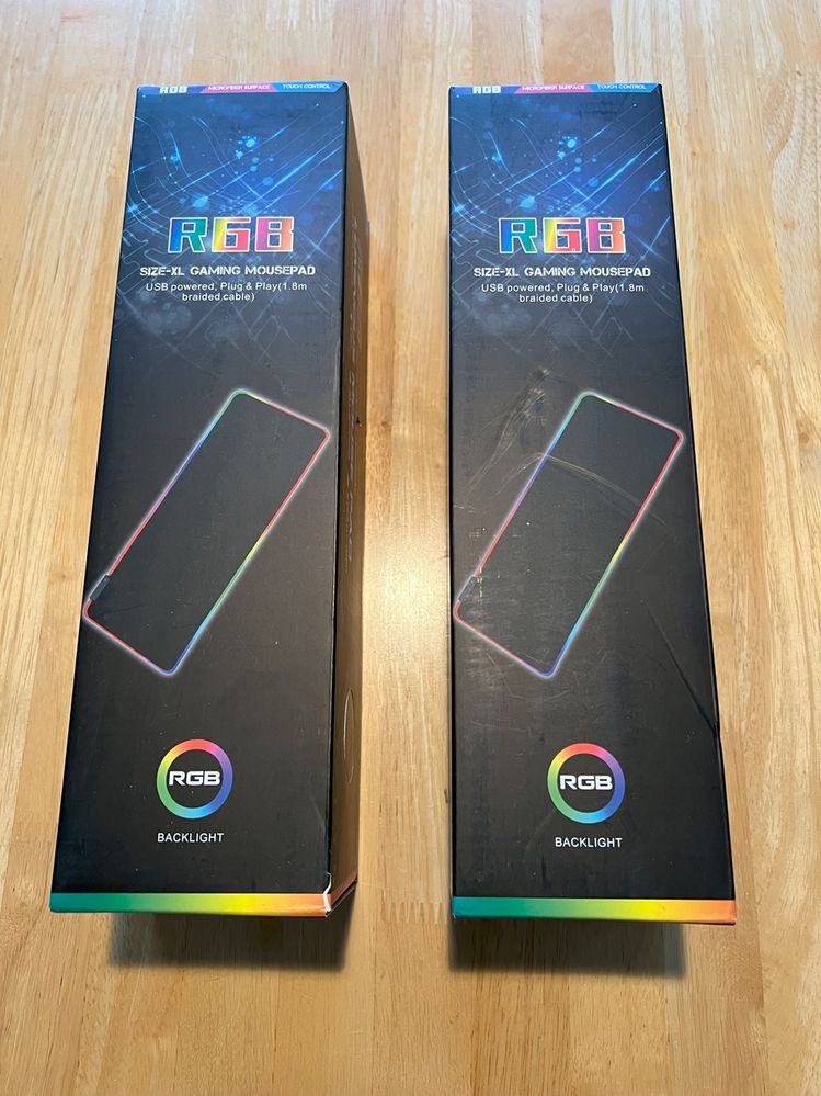 The two RGB mousepads came in one Amazon box.