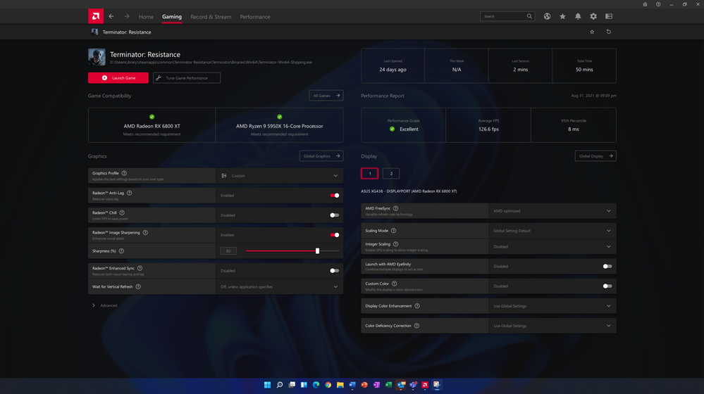 Edit game specific settings like Radeon™ Anti-Lag, Radeon™ Image Sharpening and more from the gaming tab within Radeon Software