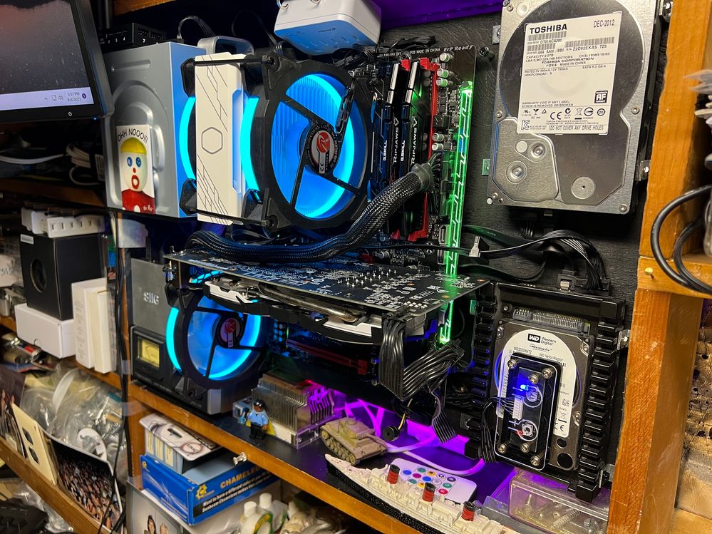 These RGB fans have several modes you can select.  This color spiral mode looks pretty sweet.  The IKEA lighting behind the motherboard is independent but it has it's own selectable modes of operation.